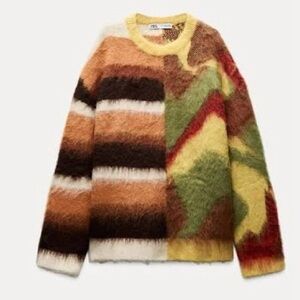 NWT ZARA OVERSIZE JACQUARD KNIT SWEATER SIZE S-M 9598/190/330